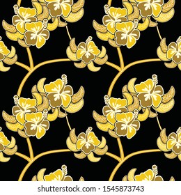 Seamless pattern with abstract floral, Indonesian batik motif, traditional style