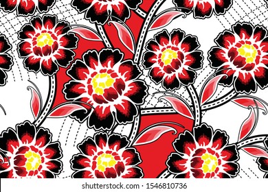 Seamless pattern with abstract floral, Indonesian batik motif, flower vector illustration