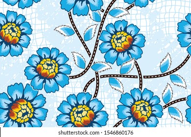 Seamless pattern with abstract floral, Indonesian batik motif, flower vector illustration