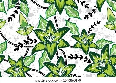 Seamless pattern with abstract floral, Indonesian batik motif, flower vector illustration