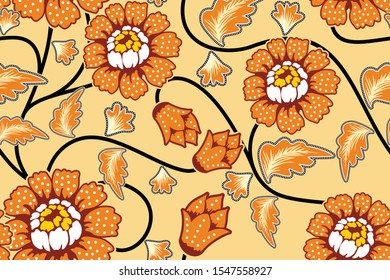 Seamless pattern with abstract floral, Indonesian batik motif, flower vector illustration