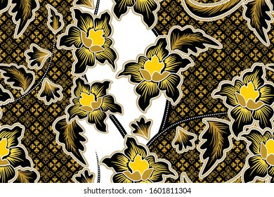 Seamless pattern with abstract floral, Indonesian batik motif, flower vector illustration