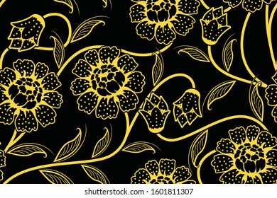 Seamless pattern with abstract floral, Indonesian batik motif, flower vector illustration