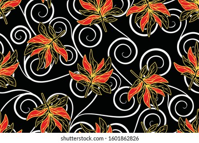 Seamless pattern with abstract floral, Indonesian batik motif, traditional style