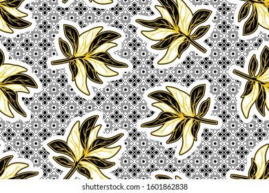 Seamless pattern with abstract floral, Indonesian batik motif, traditional style