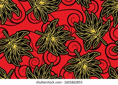 Seamless pattern with abstract floral, Indonesian batik motif, traditional style