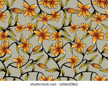 Seamless pattern with abstract floral, Indonesian batik motif, traditional style
