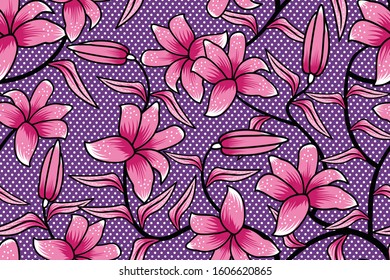 Seamless pattern with abstract floral, Indonesian batik motif, traditional style