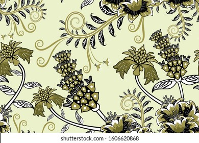 Seamless pattern with abstract floral, Indonesian batik motif, traditional style