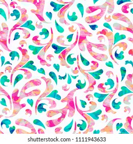 Seamless pattern of abstract floral ornament with curled leaves. Vector illustration for fabric, textile, clothes, wallpapers, wrapping.
