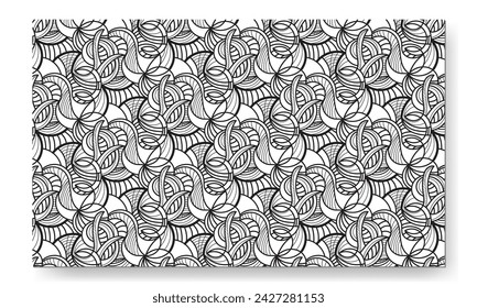 Seamless pattern with abstract floral ornament in black and white colors