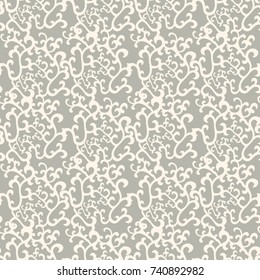 Seamless pattern of abstract florals ornament in gray-pink tones.
