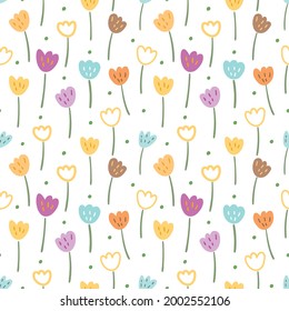 Seamless Pattern with Abstract Flower Design on White Background