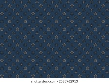Seamless pattern with abstract flower doodle drawing in gray and dark blue on indigo blue. Vector illustration. For masculine shirt lady dress textile wallpaper cover decoration