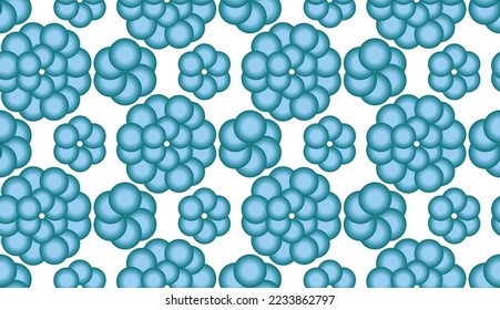 Seamless pattern. Abstract flower kaleidoscope. Shades of blue on white background. Useful as design element for texture and artistic compositions.