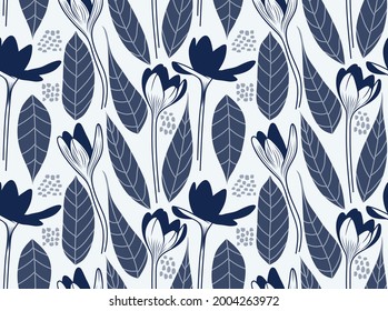 Seamless Pattern with Abstract Flower and leaf.