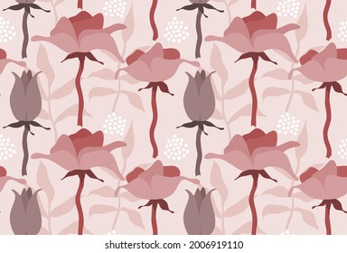 Seamless Pattern with Abstract Flower and leaf.