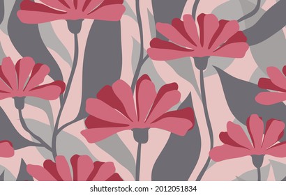 Seamless Pattern with Abstract Flower and leaf.