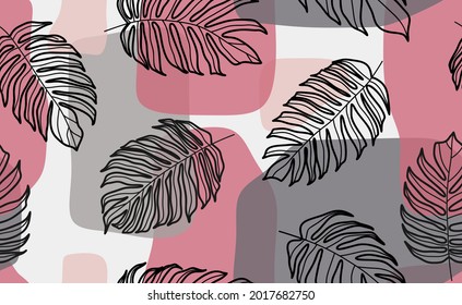 Seamless Pattern with Abstract Flower and leaf.
