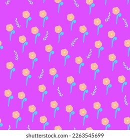 Seamless pattern with abstract flower and abstract plant on pink background. Botanical illustration for cover design,home decor,invitation card, spring texture for textile and fabric design