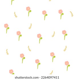 Seamless pattern with abstract flower and plant on white background. Botanical illustration for cover design,home decor,invitation card, spring texture for textile and fabric design