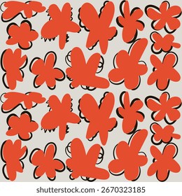 Seamless pattern of abstract flower shape with. Minimalist doodle elements. Flat vector pattern.
