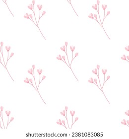Seamless pattern of abstract flowering branches in trendy monochrome pink color. Design for wrapping