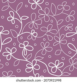 Patrón sin foco de plantas de floración abstracta sobre un fondo morado para el textil.