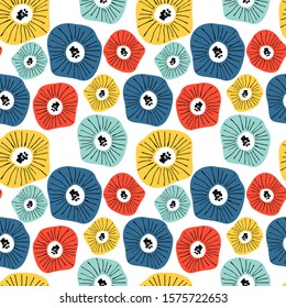 Seamless pattern with abstract flowers. Avan-garde cute cartoon background. Abstractionism style. 