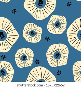 Seamless pattern with abstract flowers. Avan-garde cute cartoon background. Abstractionism style. 
