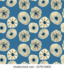 Seamless pattern with abstract flowers. Avan-garde cute cartoon background. Abstractionism style. 