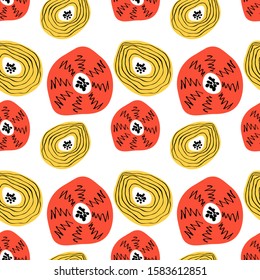 Seamless pattern with abstract flowers. Avan-garde cute cartoon background. Abstractionism style. 