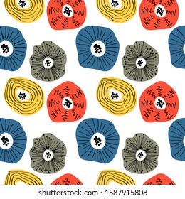 Seamless pattern with abstract flowers. Avan-garde cute cartoon background. Abstractionism style. 