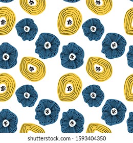 Seamless pattern with abstract flowers. Avan-garde cute cartoon background. Abstractionism style. 