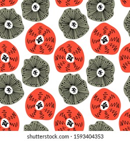 Seamless pattern with abstract flowers. Avan-garde cute cartoon background. Abstractionism style. 