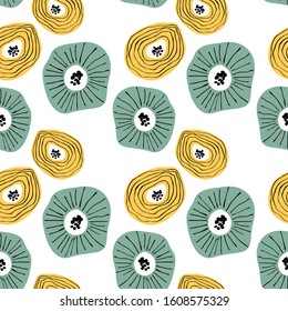 Seamless pattern with abstract flowers. Avan-garde cute cartoon background. Abstractionism style. 