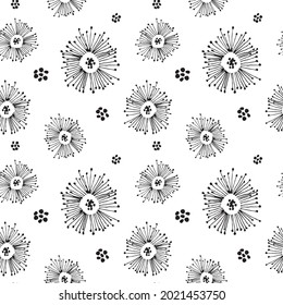 Seamless pattern with abstract flowers. Avan-garde cute cartoon background. Abstractionism style. 