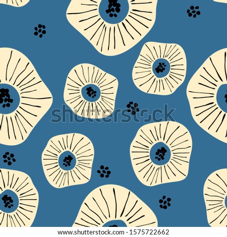 Seamless pattern with abstract flowers. Avan-garde cute cartoon background. Abstractionism style. 