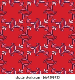 Seamless pattern of abstract flowers, berries and leaves. Floral ornament painted with brush texture. Design for textile, paper, fabric, packaging, ceramics, bedding. Vector illustration