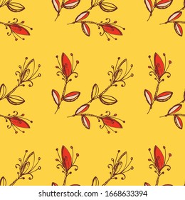 Patrón transparente de flores abstractas, bayas y hojas. Comedor floral pintado con textura de brocha. Diseño para textiles, papel, tela, embalaje, cerámica, ropa de cama. Ilustración del vector