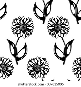 Seamless pattern with abstract flowers in black and white on white background. Flower pattern for wedding invitation, greeting cards, gift warp.