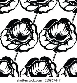 Seamless pattern with abstract flowers in black and white on white background. Flower pattern for wedding invitation, greeting cards, gift warp.
