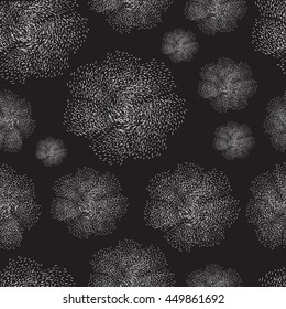 seamless pattern with abstract flowers. black and white