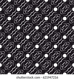 Seamless pattern with abstract flowers. Black and white. Vector illustration