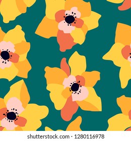 Seamless pattern with abstract flowers. Bright floral background.