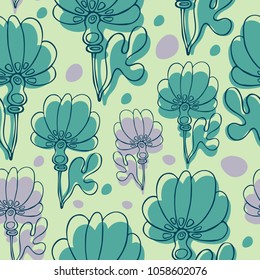 Seamless pattern with abstract flowers. 
Can be used for printing on paper, stickers, badges, bijouterie, in textiles.