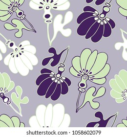 Seamless pattern with abstract flowers. 
Can be used for printing on paper, stickers, badges, bijouterie, in textiles.