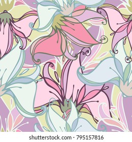 Seamless pattern with abstract flowers. 
Can be used for printing on paper, stickers, badges, bijouterie, in textiles.
