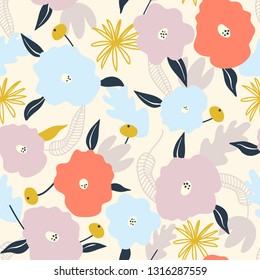 Seamless pattern with abstract flowers. Cartoon vector illustration use for textile, print, surface design, fashion wear
