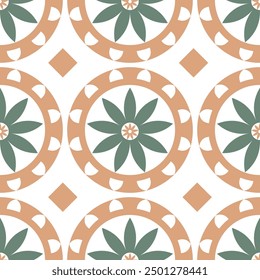 Seamless pattern with abstract flowers and circle 